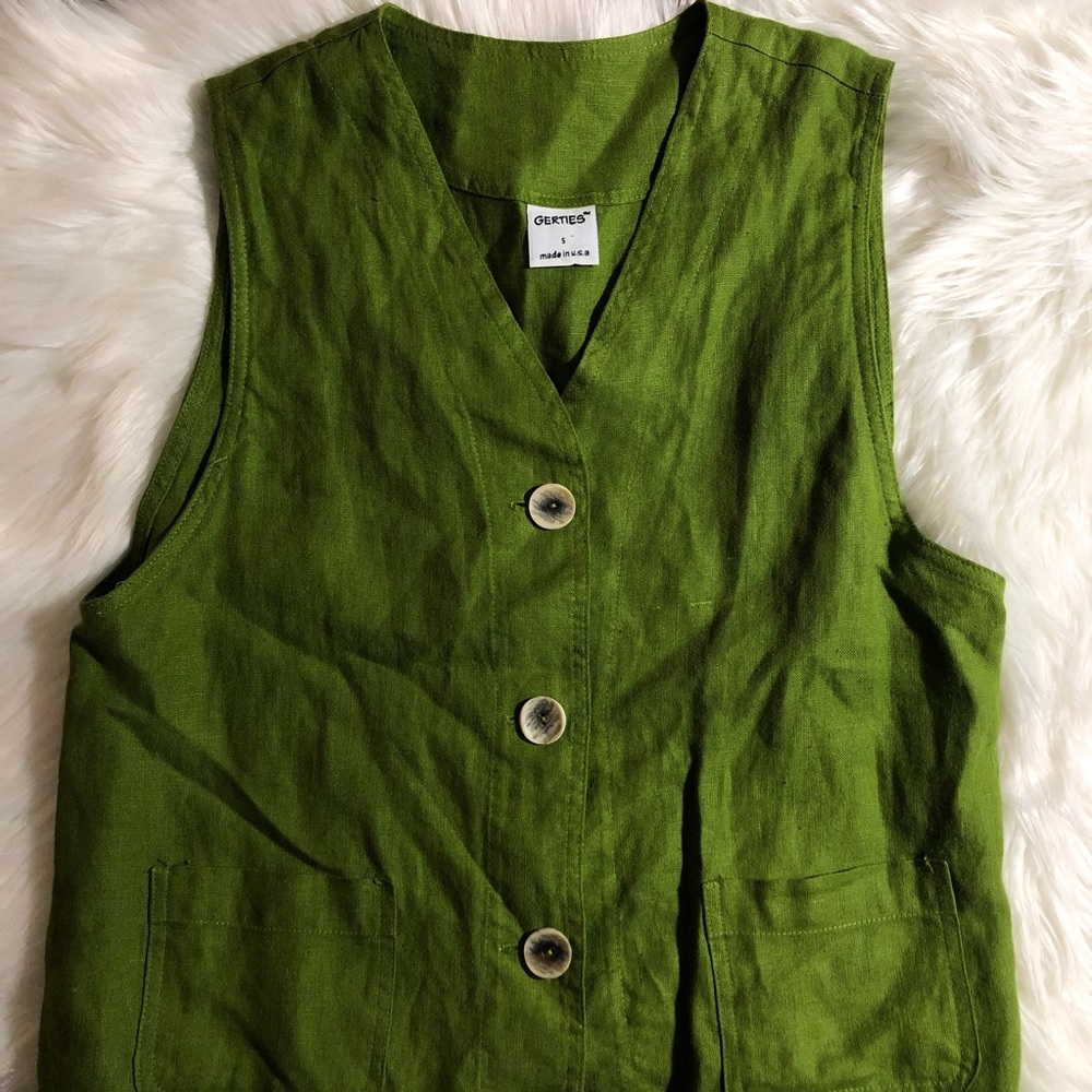 Gerties Green Linen Vest Size Small